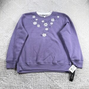 Hasting & Smith Sweatshirt Women's PM Purple Floral Embroidered Grandmacore NWT